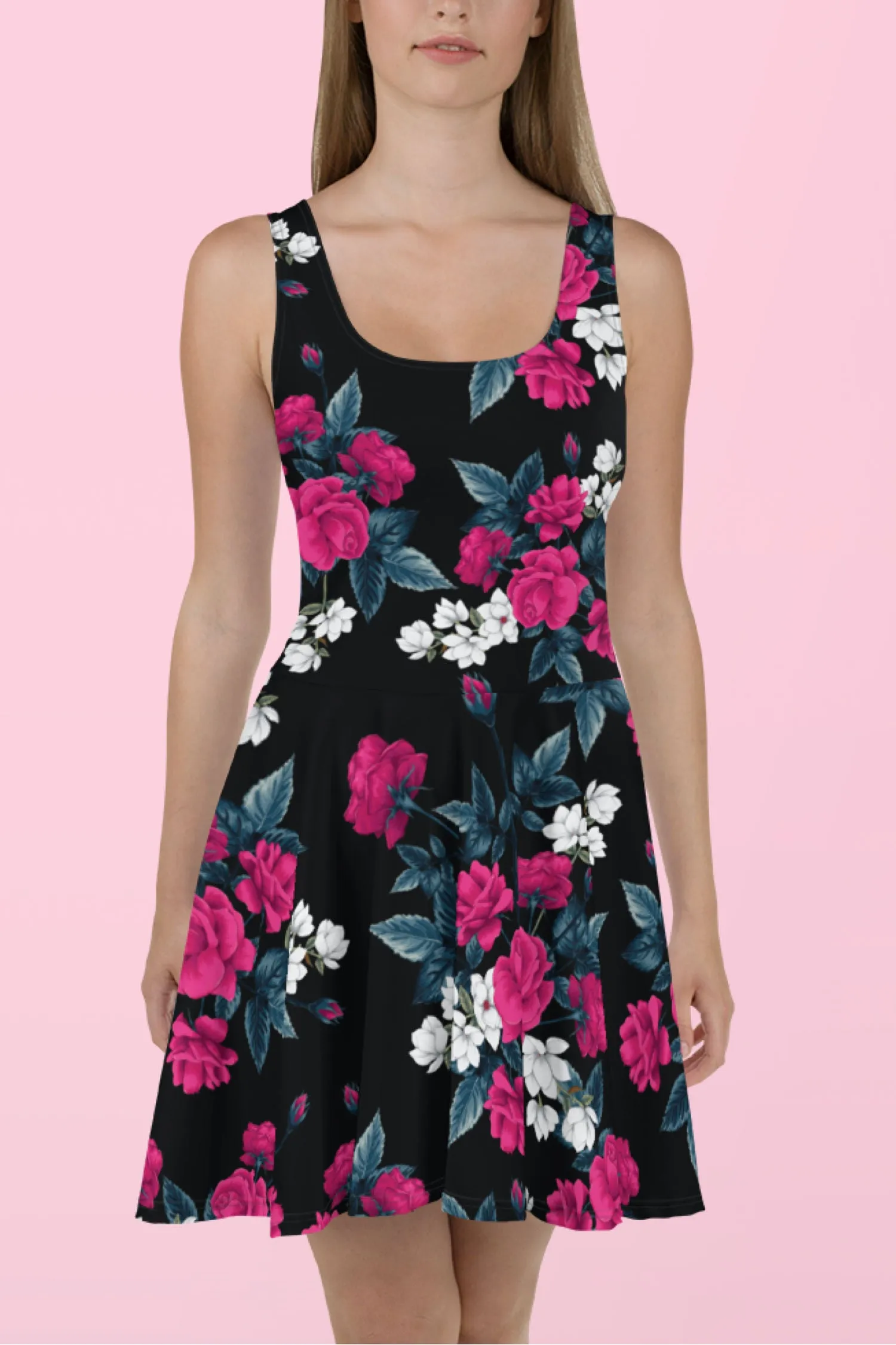 Vestido patinador de rosas