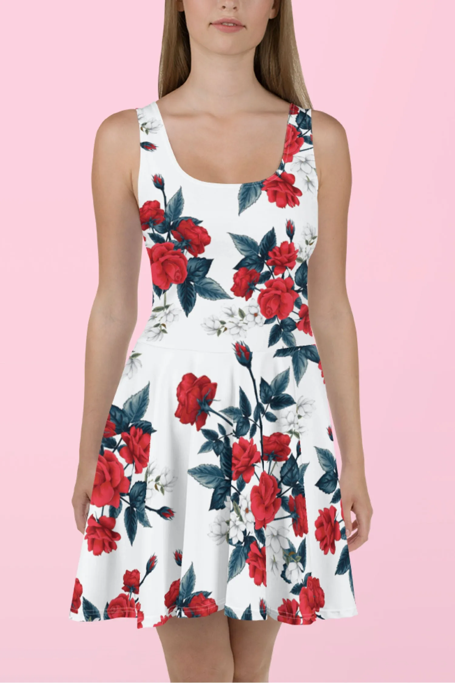Vestido patinador de rosas