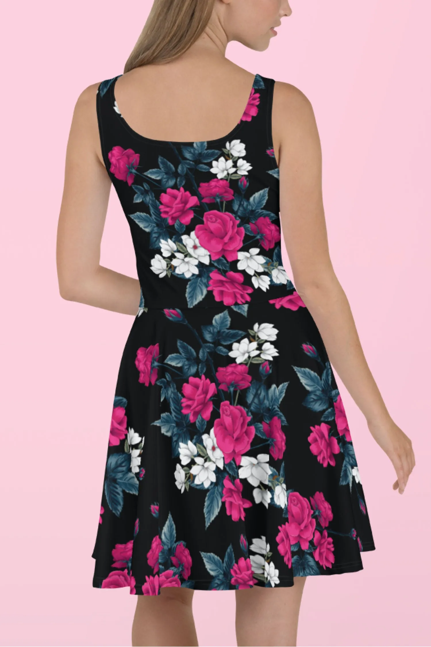 Vestido patinador de rosas