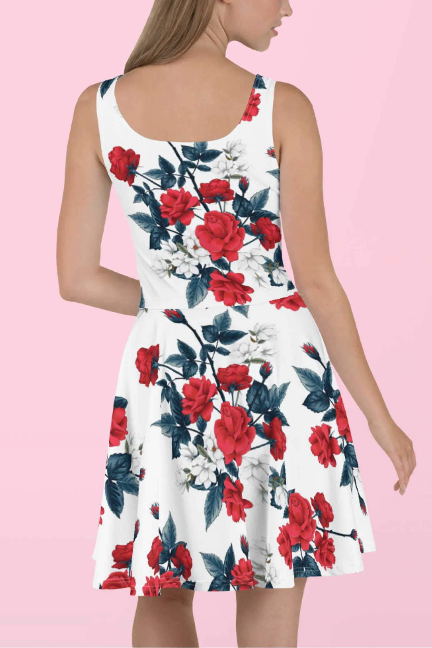 Vestido patinador de rosas