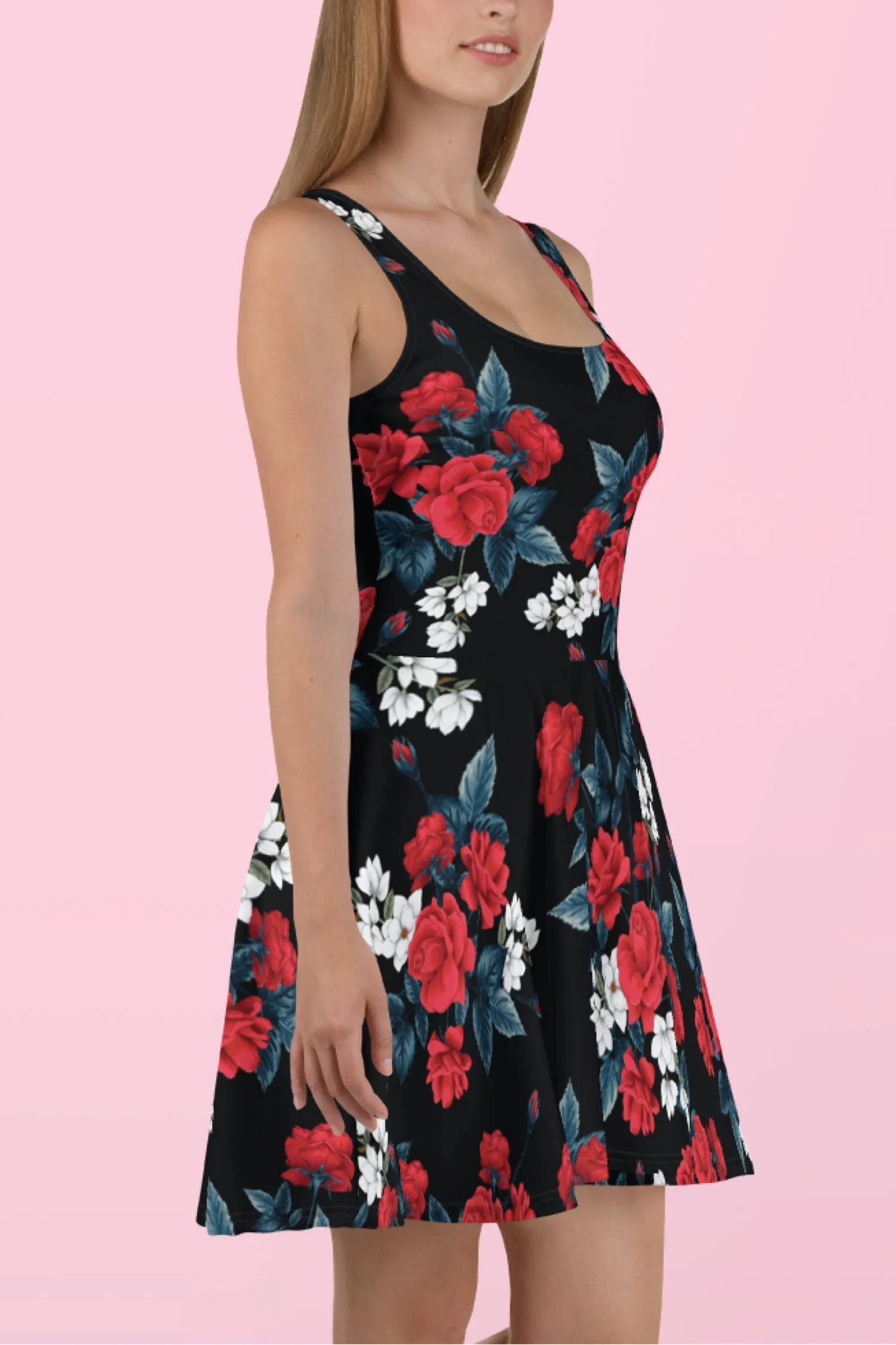 Vestido patinador de rosas