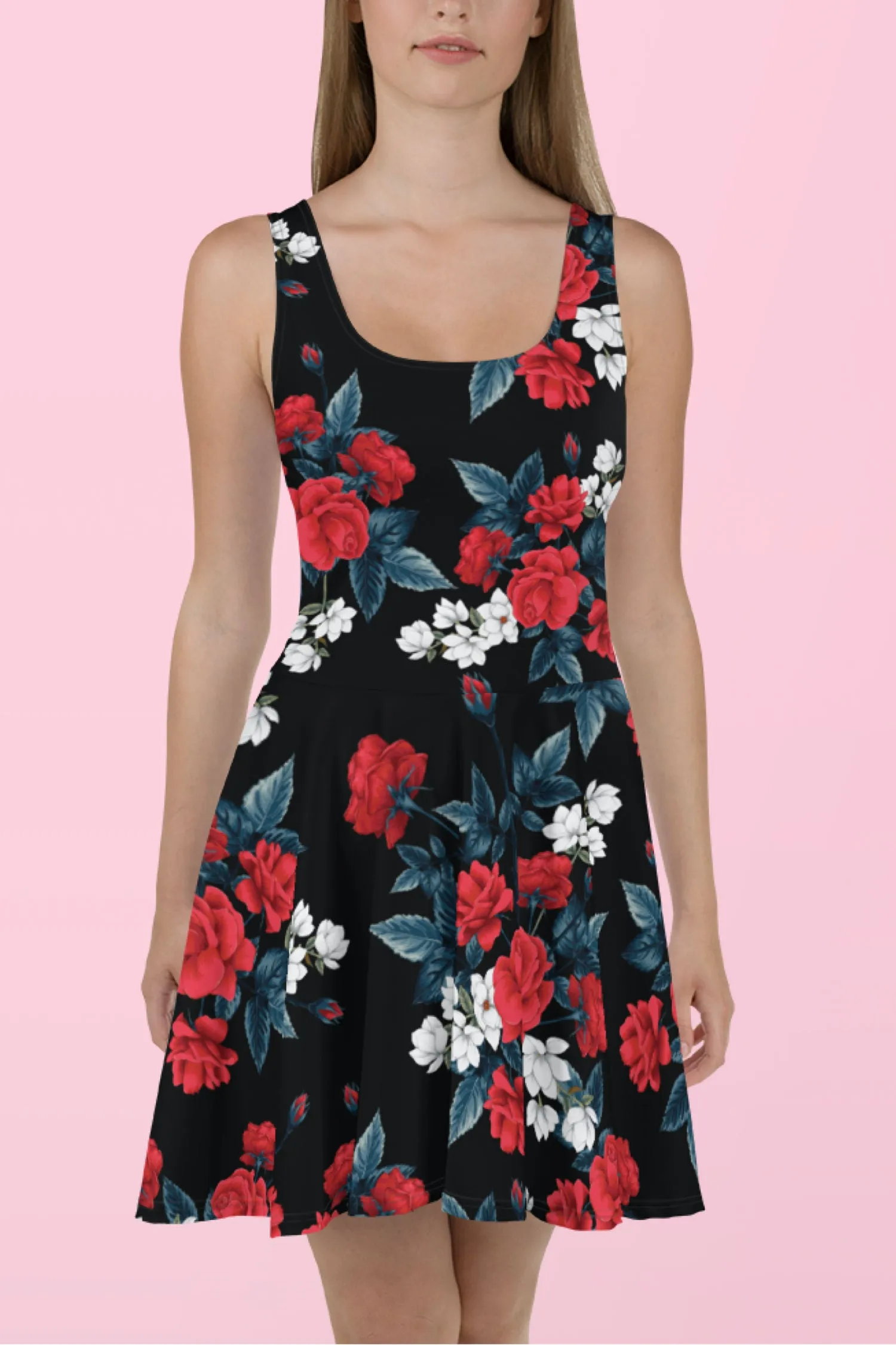 Vestido patinador de rosas