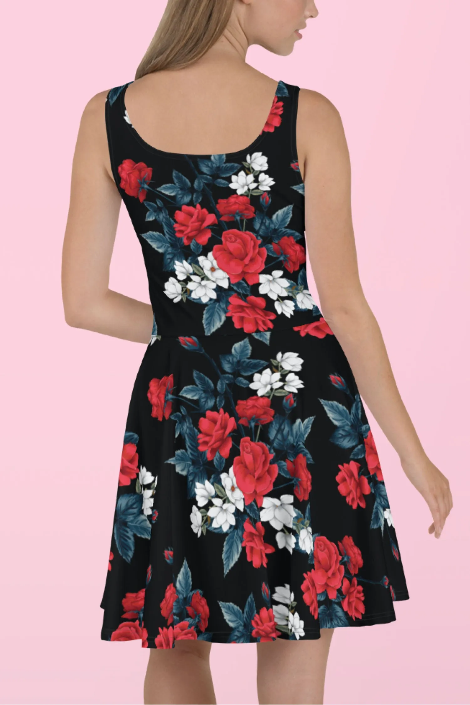 Vestido patinador de rosas