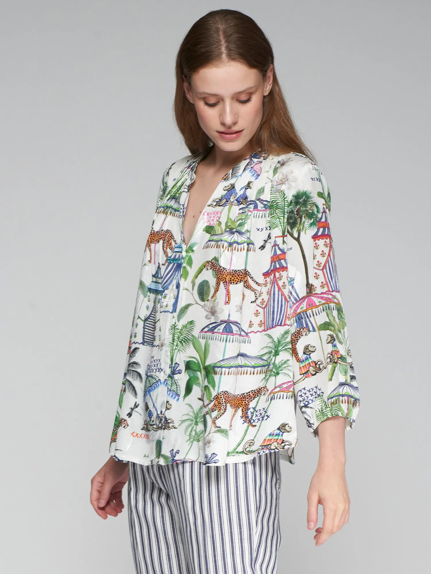 Vilagallo Circus V-Neck Animal Print Blouse