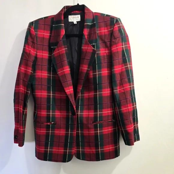 Vintage Talbot Red Plaid Wool Blazer size 6P