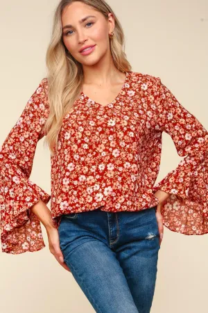Waterfall Hi-Low 3/4 Sleeve Woven Blouse