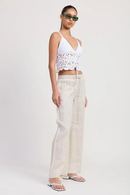 White Crochet Tie Top