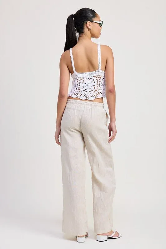 White Crochet Tie Top