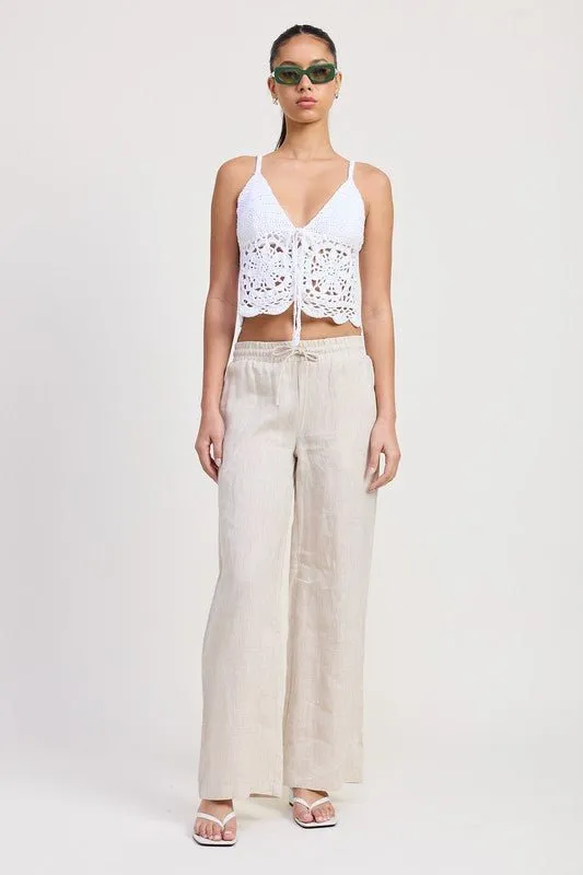 White Crochet Tie Top