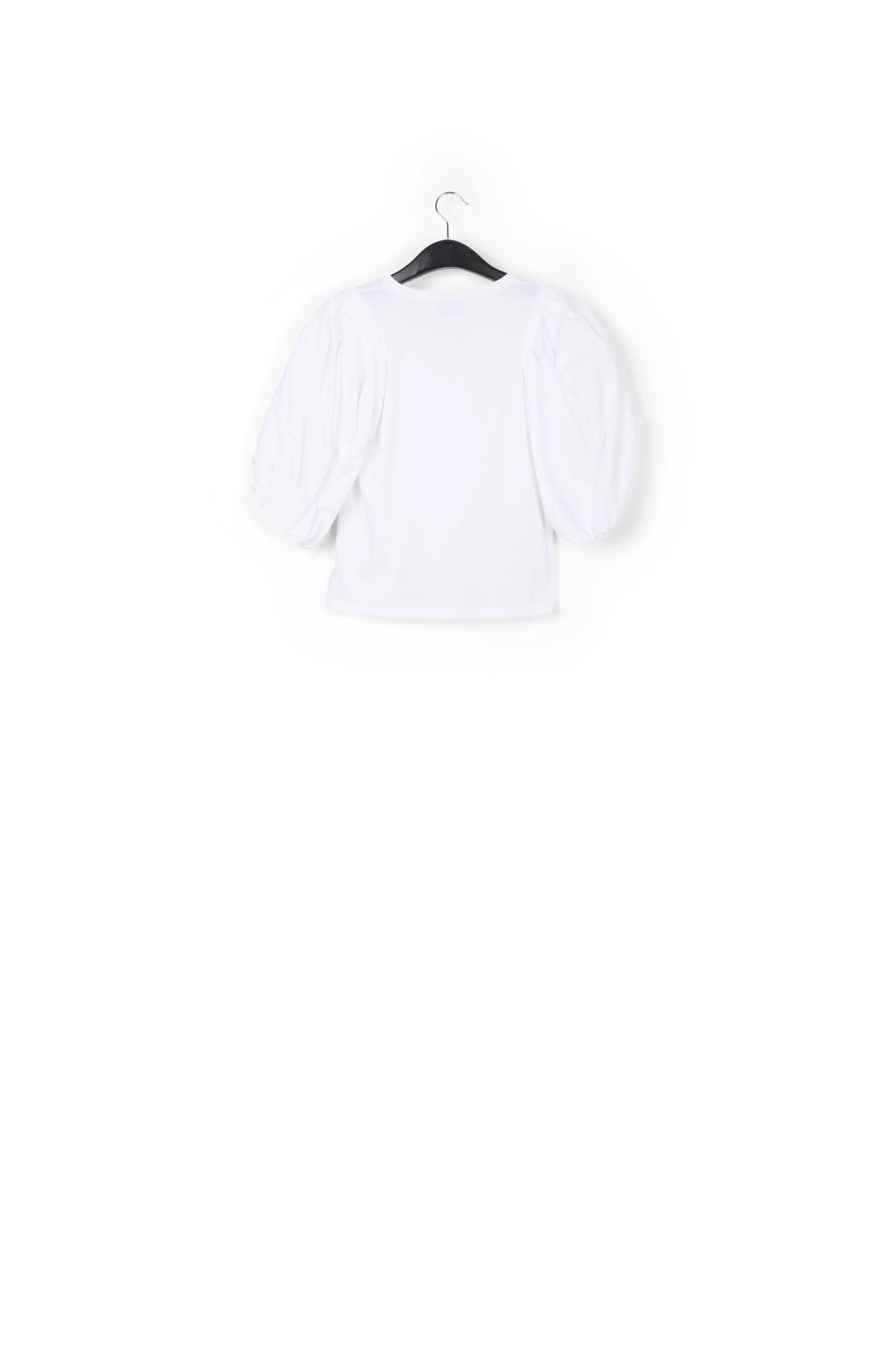White jersey v-neck t-shirt with cotton-poplin sleeves