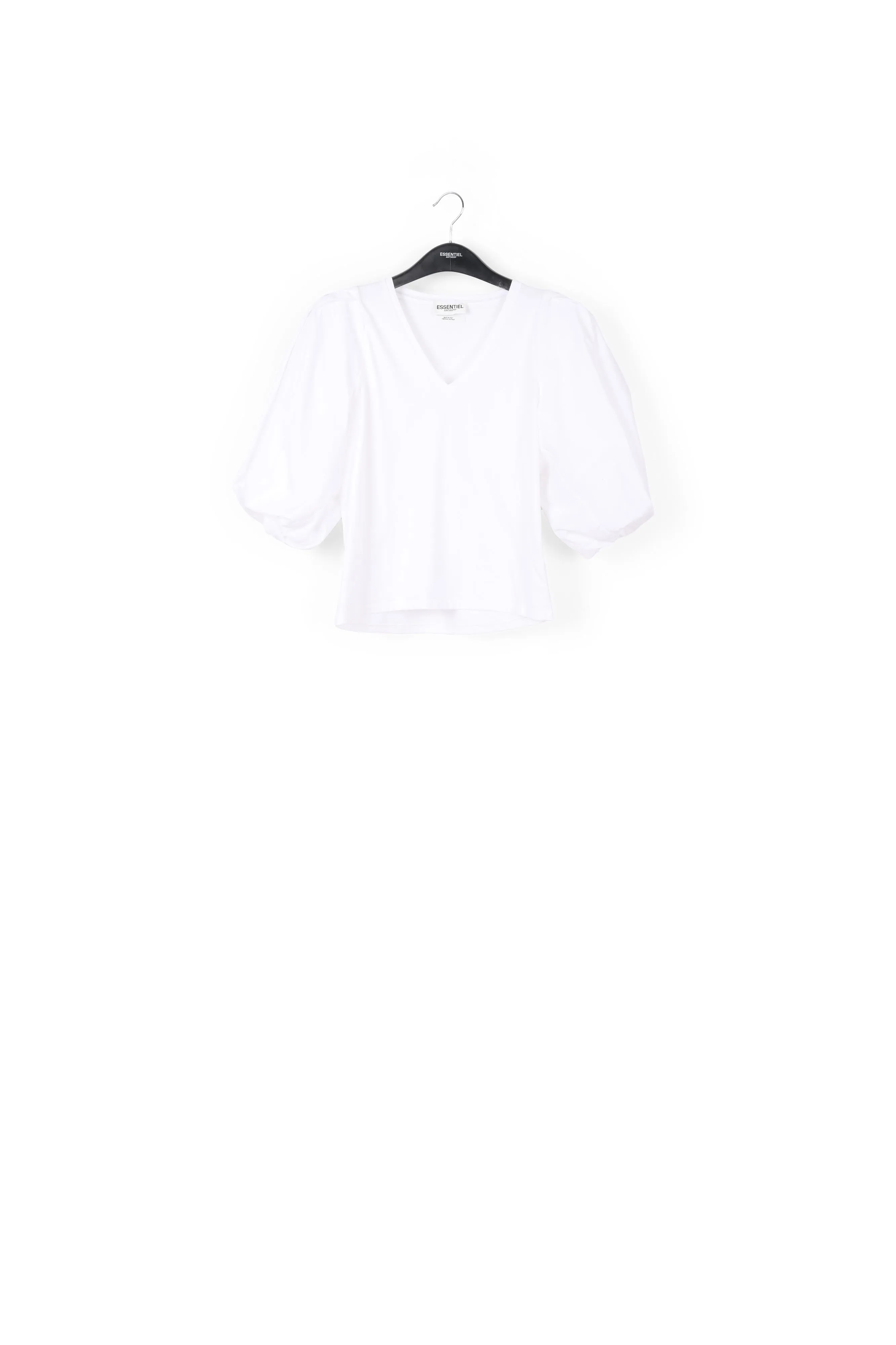 White jersey v-neck t-shirt with cotton-poplin sleeves