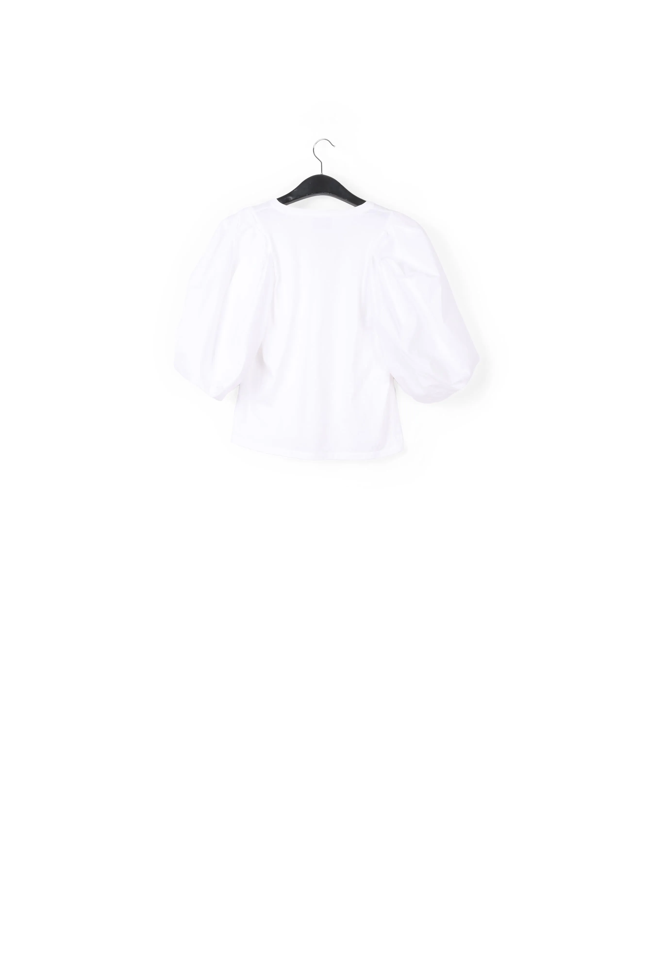 White jersey v-neck t-shirt with cotton-poplin sleeves
