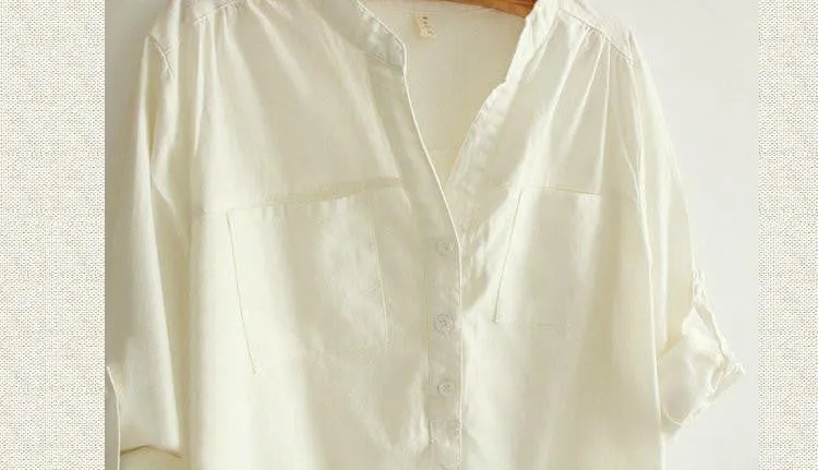 White Pleated Blouse Linen Shirt Women Clothes Womens Tops Cotton Ladies Office Shirts Long Sleeve Plus Size