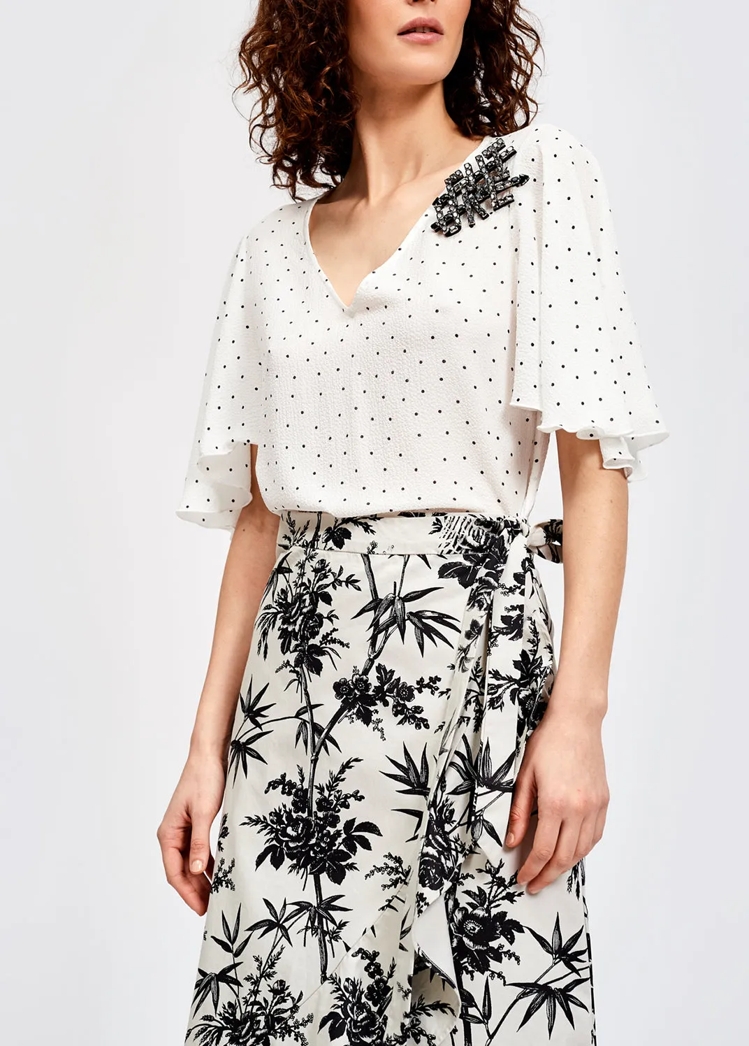 White polka dot v-neck top