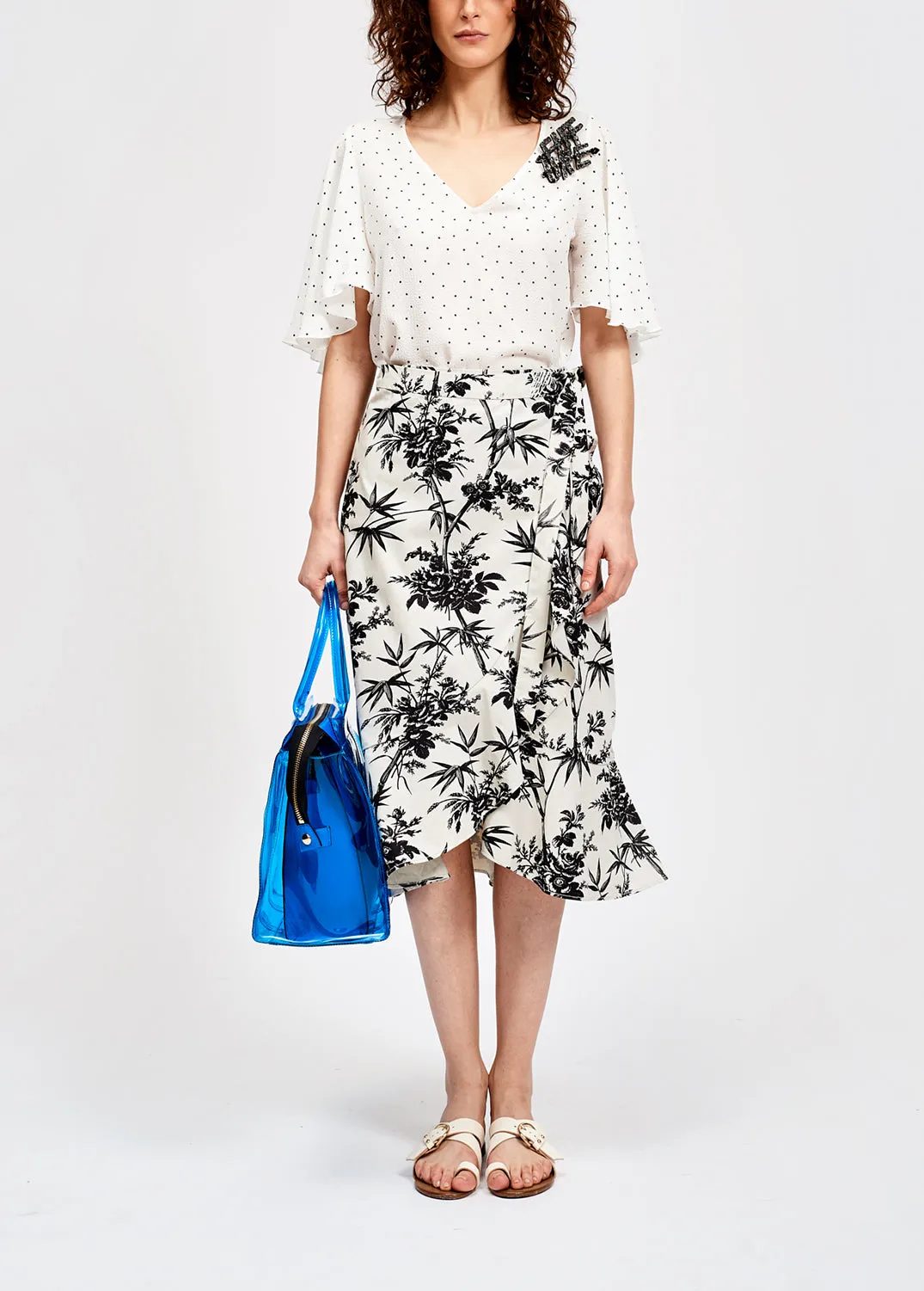 White polka dot v-neck top