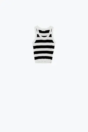 White Tank Top With Wide Stripes in Black