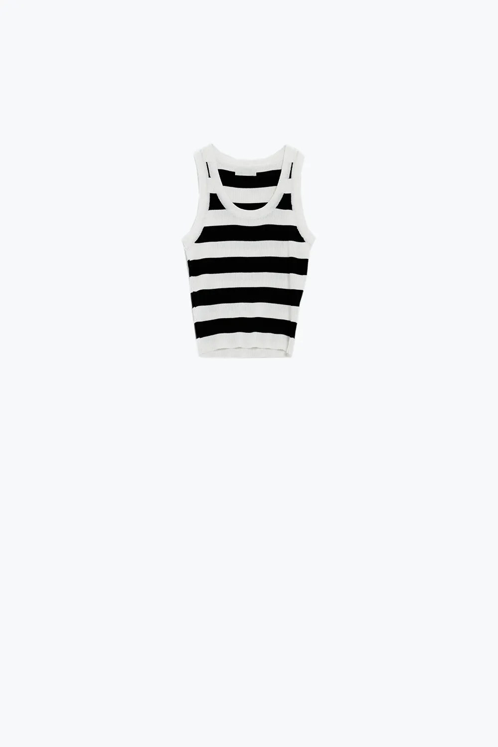 White Tank Top With Wide Stripes in Black