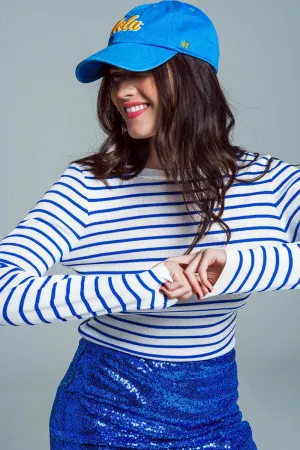 white thin sweater with blue stripes
