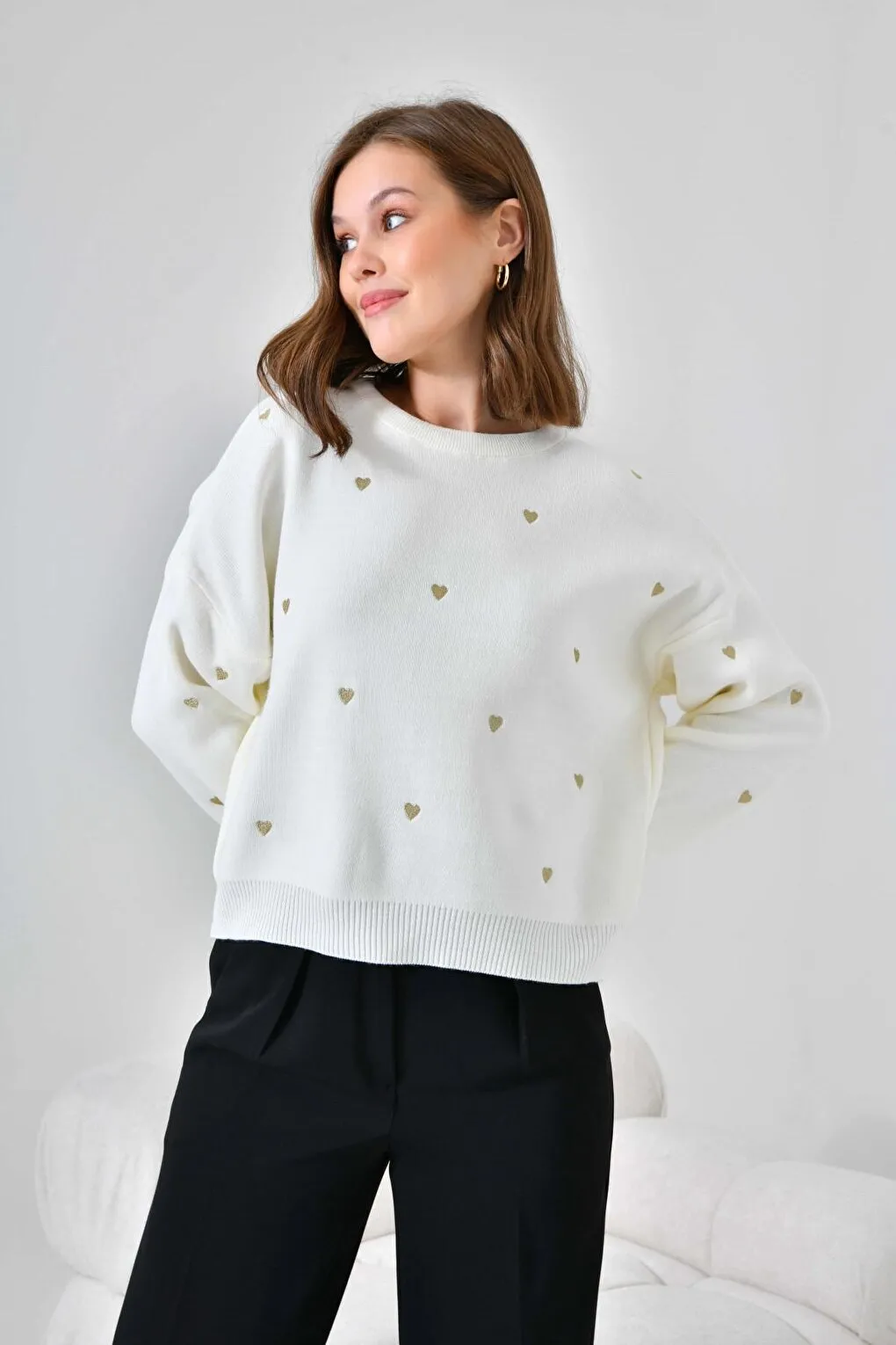 Wide Fit Soft Textured Basic Knitwear Sweater