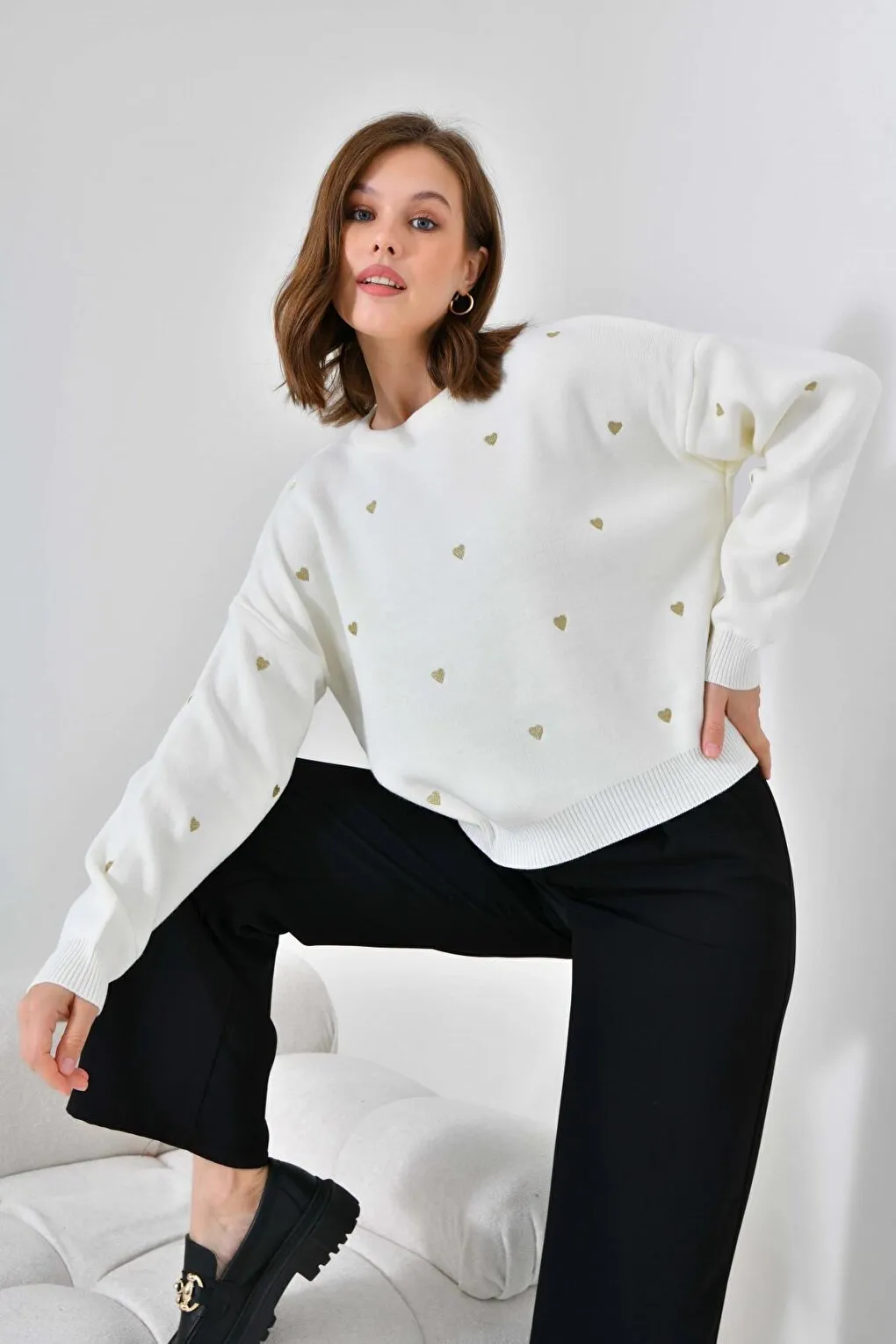 Wide Fit Soft Textured Basic Knitwear Sweater