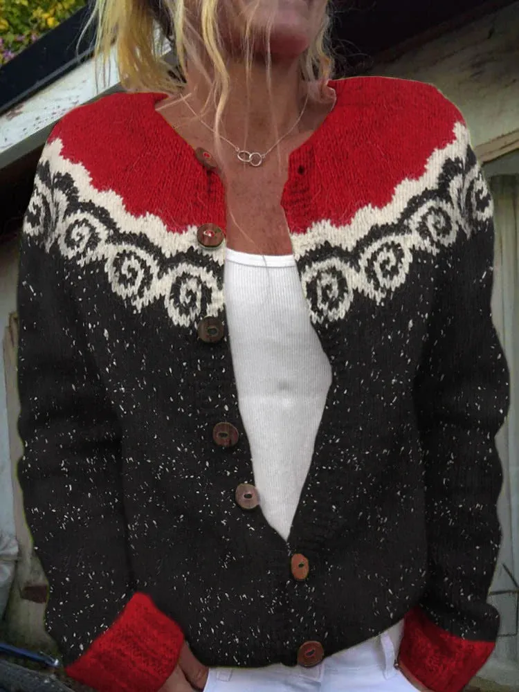 Winter Cardigan Coat Single-breasted Totem Warm Sweater