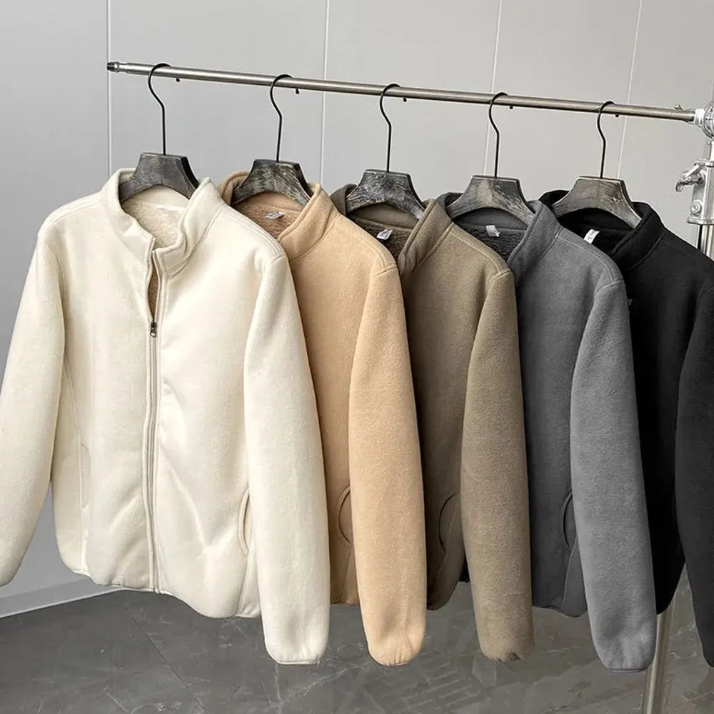 Winter Fleece Jacket Solid Color Sherpa Casual Coat