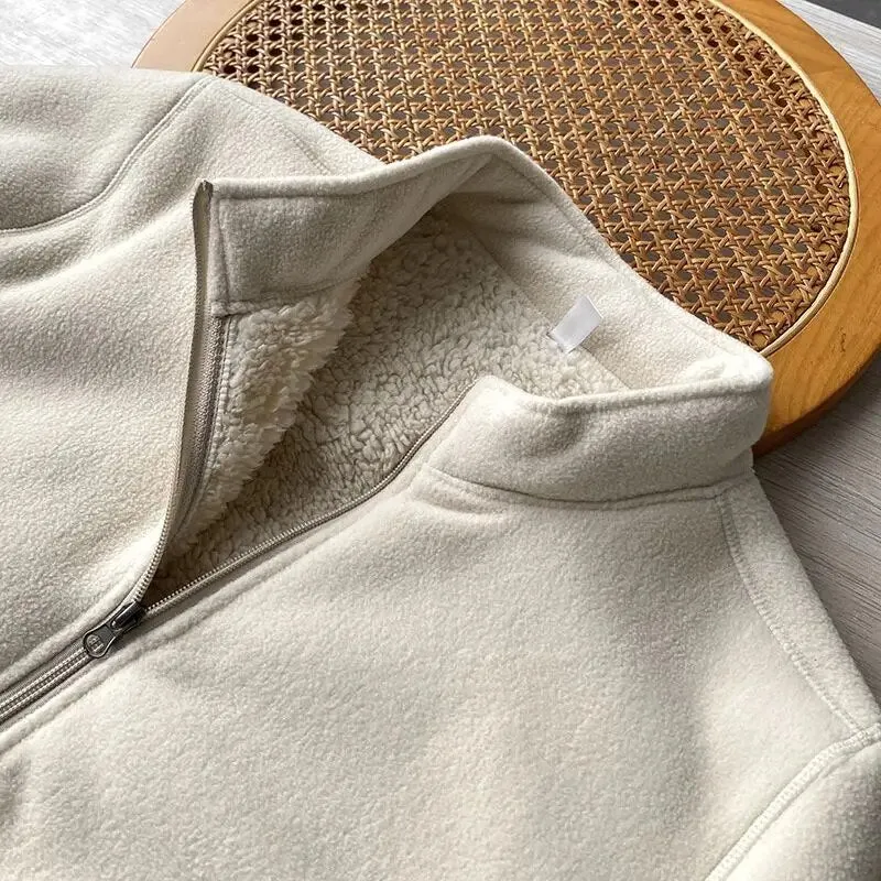 Winter Fleece Jacket Solid Color Sherpa Casual Coat