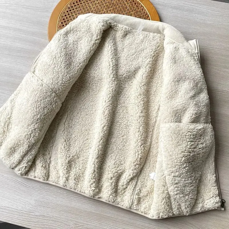 Winter Fleece Jacket Solid Color Sherpa Casual Coat