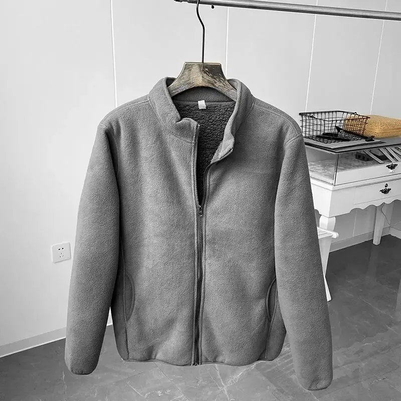 Winter Fleece Jacket Solid Color Sherpa Casual Coat