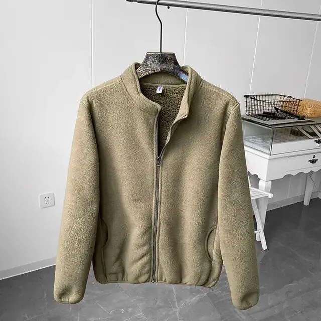 Winter Fleece Jacket Solid Color Sherpa Casual Coat