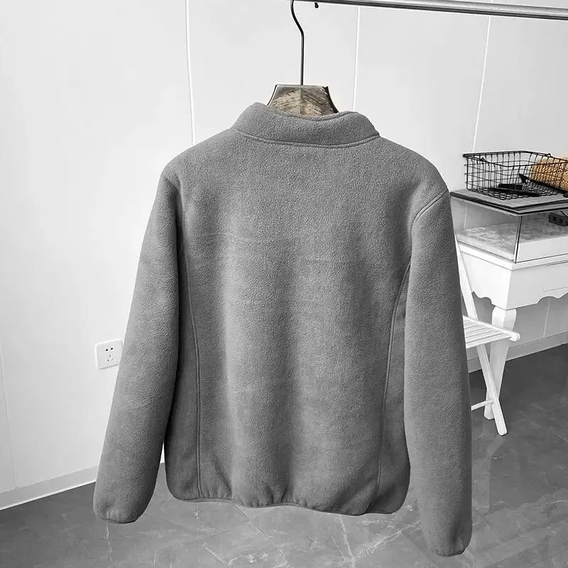 Winter Fleece Jacket Solid Color Sherpa Casual Coat