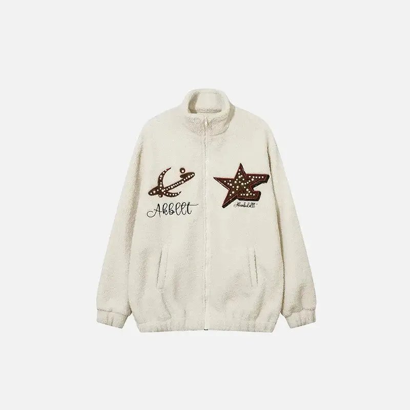 Winter Star Y2K Fleece Zipped Jacket for Comfort and Style