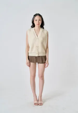 Wisdom Mocha Brown Drawstring Waist Pleated Sexy Mini Skort
