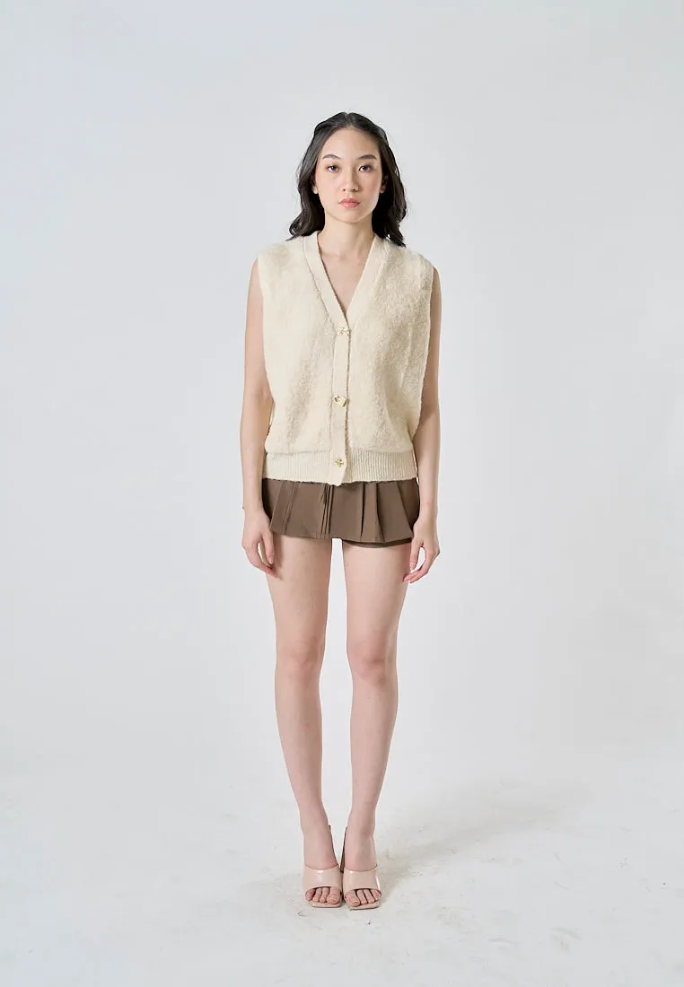 Wisdom Mocha Brown Drawstring Waist Pleated Sexy Mini Skort