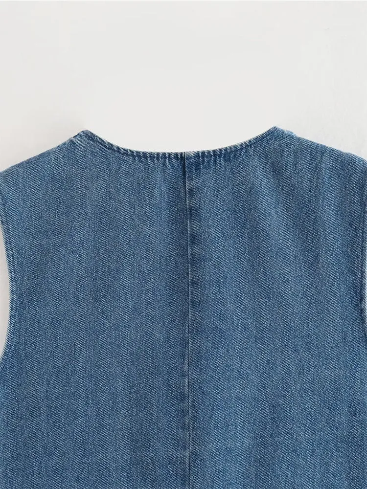 Women Blue Denim Waistcoat