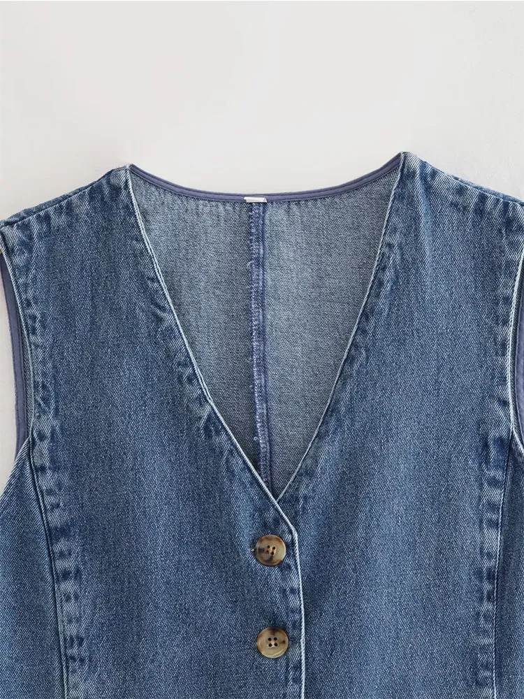 Women Blue Denim Waistcoat