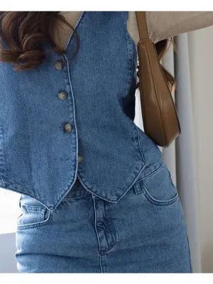 Women Blue Denim Waistcoat