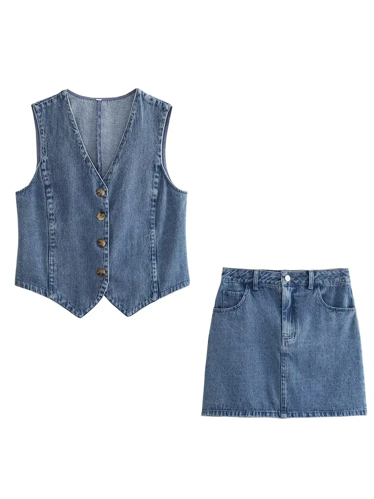 Women Blue Denim Waistcoat