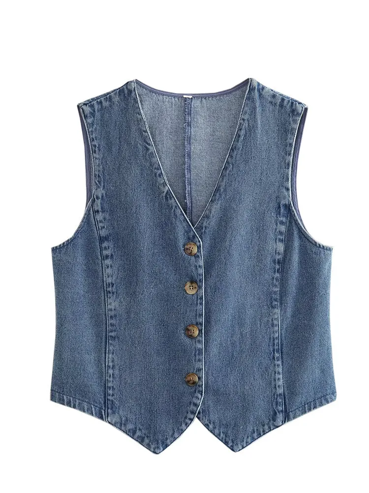Women Blue Denim Waistcoat
