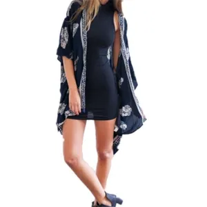 Women Casual Loose Bat Half Sleeve Blouses Tops Jackets Print Cardigan Coats Outwear