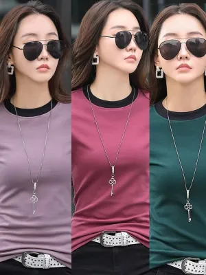 Women O-neck Stretch Cotton Skinny Basic T Shirt