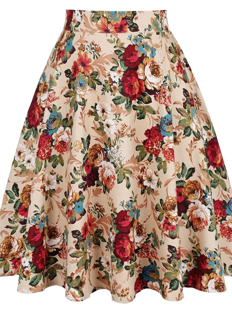 Women's floral pleated midi skirts
