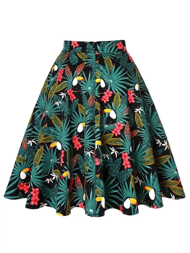 Women's floral pleated midi skirts