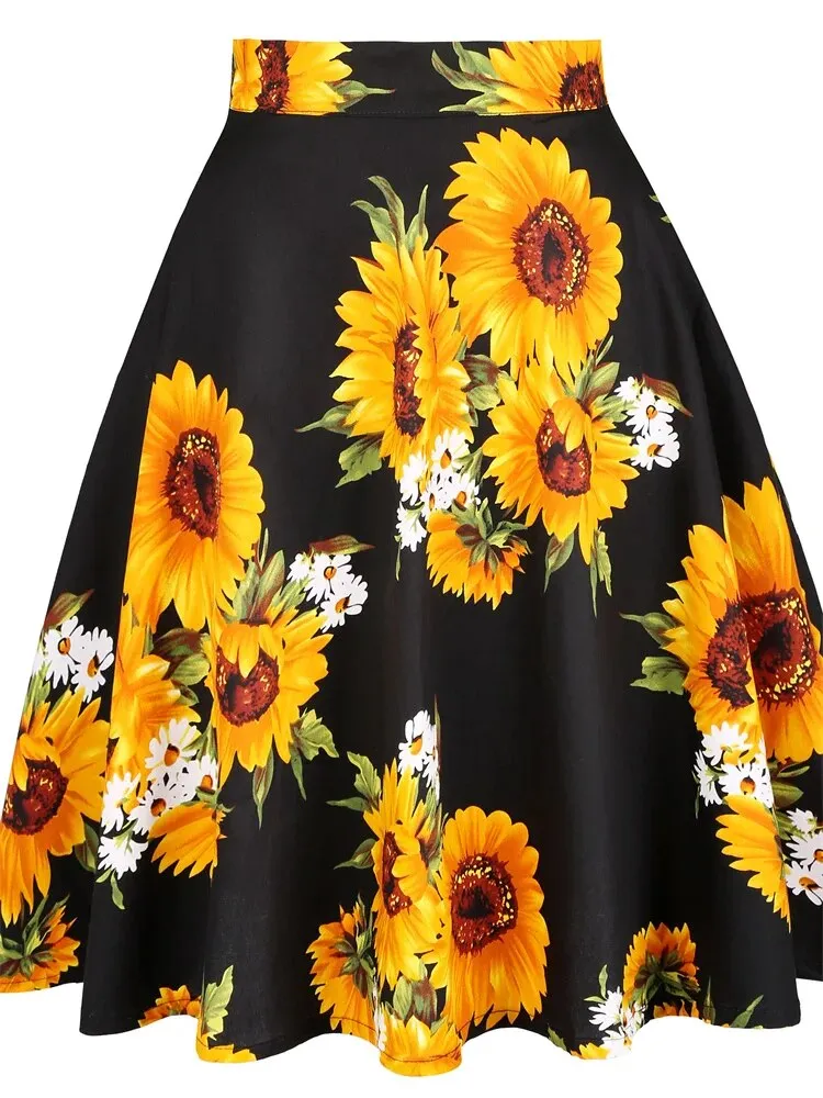 Women's floral pleated midi skirts