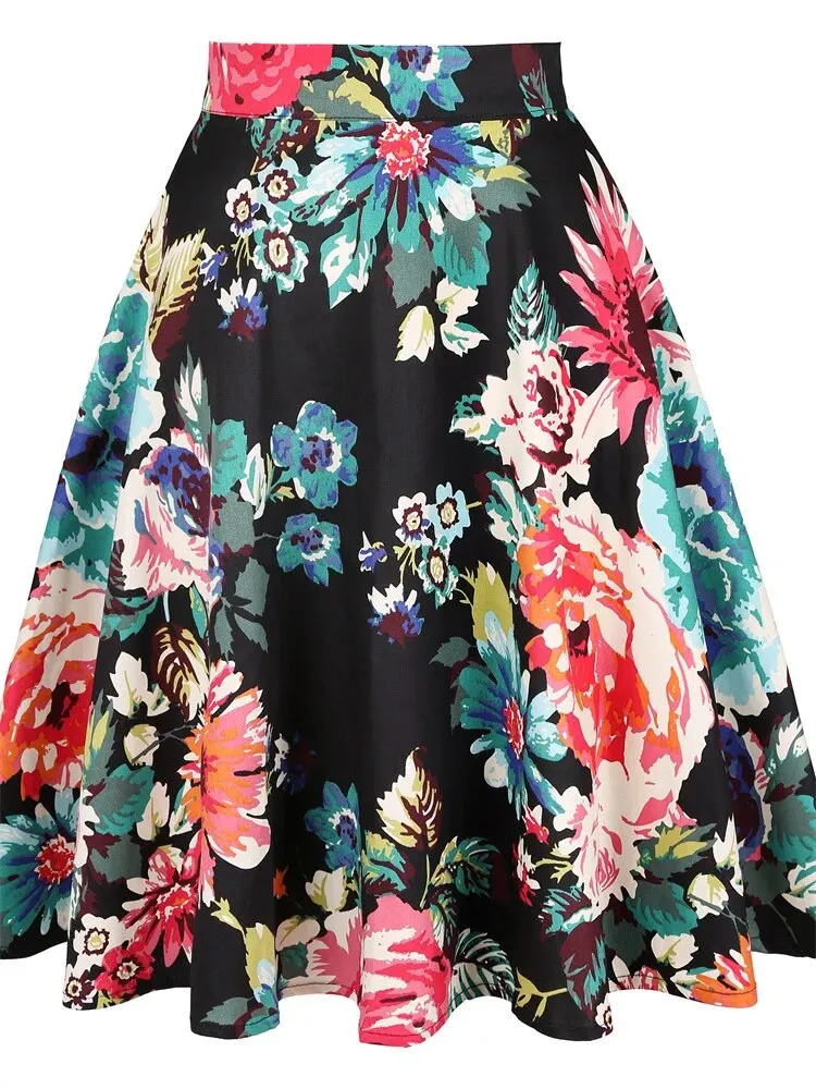 Women's floral pleated midi skirts