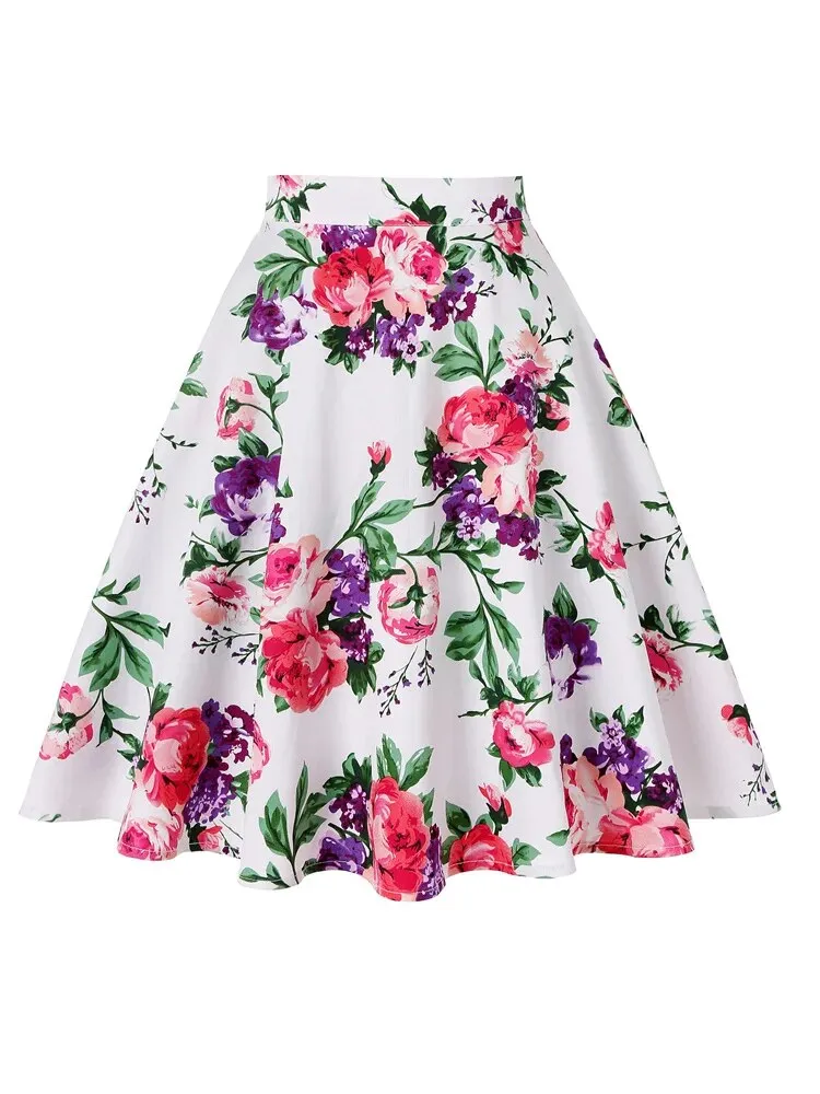 Women's floral pleated midi skirts