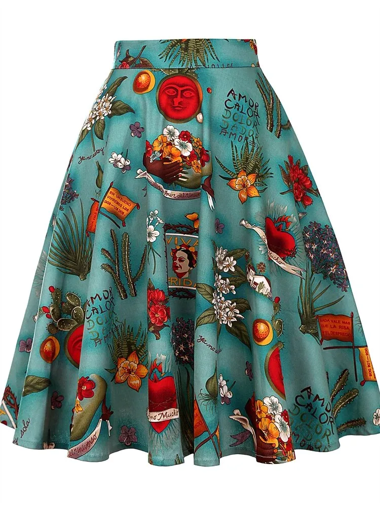 Women's floral pleated midi skirts