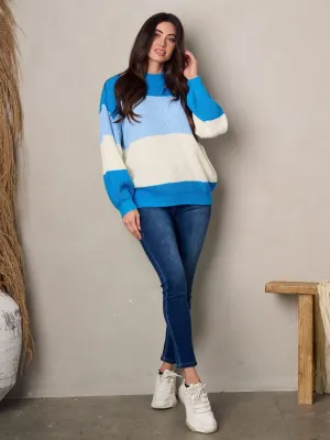 WOMEN'S LONG SLEEVE COLORBLOCK KNIT SWEATER