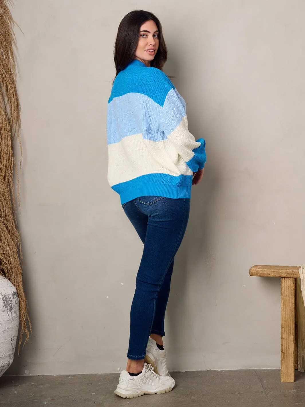 WOMEN'S LONG SLEEVE COLORBLOCK KNIT SWEATER