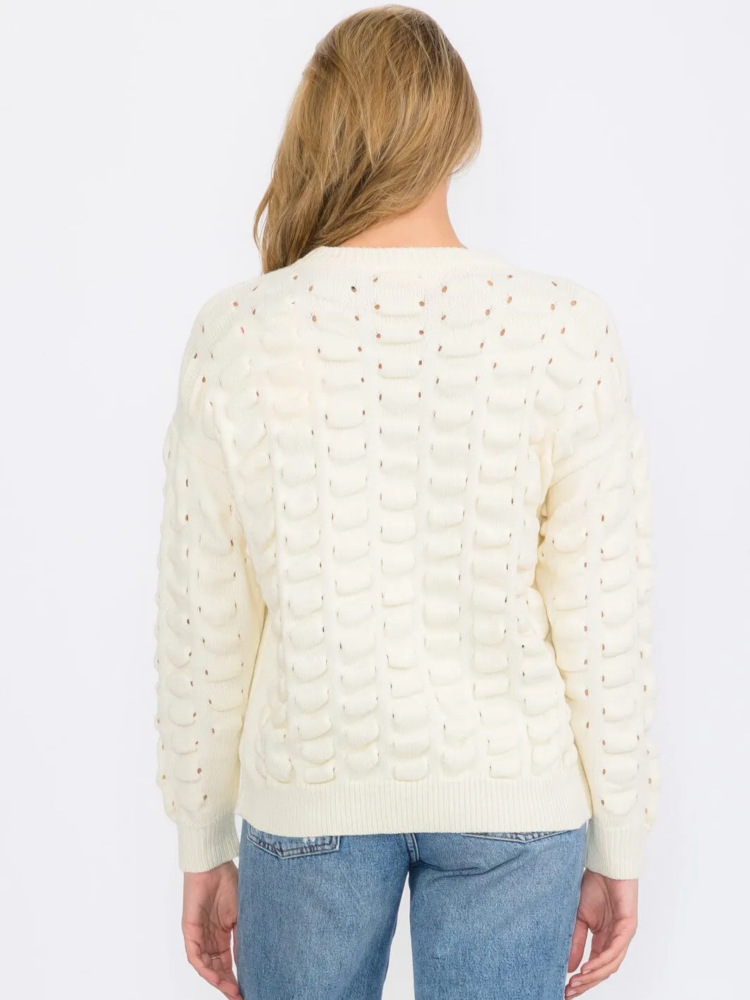 WOMEN'S LONG SLEEVE DETAILED KNIT PULLOVER SWEATER